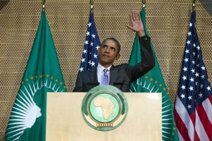 Le président américain, Barack Obama, lors de son discours historique au siège de l’Union africaine à Addis Abeba, en Éthiopie, le 28 juillet 2015. © Evan Vucci/AP/SIPA