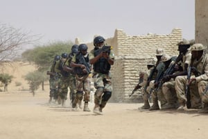 Les forces spéciales nigérianes participent à un exercice lors d’une prise d’otage simulée, à Mao au Tchad, le 7 mars 2015 © Jerome Delay/AP/SIPA