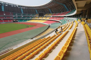 Point névralgique du nouveau complexe sportif, le stade de Kintélé (60 000 places). © BAUDOUIN MOUANDA POUR J.A.