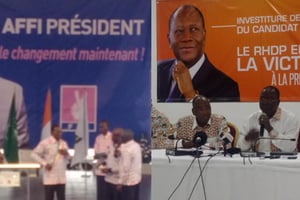 Lors des rassemblements du FPI et du RHDP à Abidjan, respectivement les 8 et 9 août. © Baudelaire Mieu / J.A.