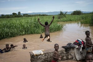 Des enfants plongent dans la rivière de Tangala, dans le Sud Kivu en République Démocratique du Congo, le 22 mars 2015. © Federico Scoppa/AFP