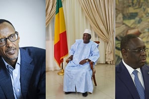 Sur le podium des présidents les plus connectés : Paul Kagamé, IBK, Uhuru Kenyatta et Macky  Sall. © Ben curis/AP/Sipa ; Vincent Fournier/J.A. ; Emmanuel Daou Bakary/J.A. ; Abraham Caro Marin/AP/Sipa ; Bruno Lévy/J.A.