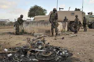 Des soldats ougandais de l’Amisom, le 31 août 2014. © Tobin Jones/AP/SIPA