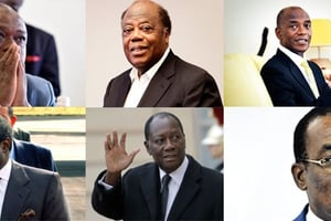(De g. à d.) KKB, Charles Konan Banny, Mamadou Koulibaly, Amara Essy, Alassane Ouattara, Pascal Affi N’Guessan. © Montage J.A.