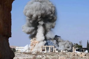 Un temple de Palmyre détruit par l’État islamique le 25 août 2015. © AP/SIPA