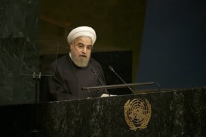 Hassan Rohani, le président iranien, à la tribune de l’ONU le 26 septembre 2015 © Mary Altaffer/AP/SIPA