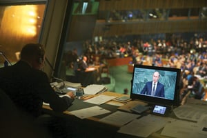 Le président russe à la tribune des Nations unies, le 28 septembre. © DAMON WINTER/THE NEW YORK TIMES-REDUX-REA