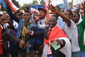 Des opposants au président congolais Jospeh Kabila manifestent à Kinshasa, le 15 septembre 2015. © John Bompengo/AP/SIPA