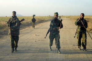 Des soldats érythréens à la ville frontalière de Badme en novembre 2008. © AFP