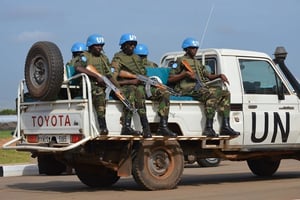 Des soldats de l’ONU au Soudan du Sud en 2014. © AFP