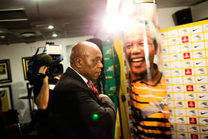 Lors d’une conférence de presse à la South African Football Association (Safa), à Johannesburg, le 27 octobre. © KAREL PRINSLOO/AFP