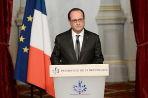 Le président français, François Hollande, lors de son allocution le 14 novembre 2015 à l’Élysée. © Stephane de Sakutin/AFP