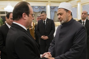 Le cheikh Ahmed al-Tayeb, grand imam de la mosquée d’al-Azhar, lors de sa rencontre avec le président François Hollande à Riyad le 24 janvier 2015. © Yoan Valat/AFP