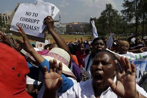 Manifestation contre la corruption en Afrique du Sud, le 30 septembre 2015 à Pretoria. © Themba Hadebe/AP/SIPA