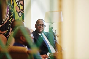 Le chef de l’État, au palais présidentiel, à Dakar. © BRUNO LEVY POUR J.A.