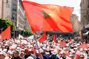 Marche nationale de protestation, à l’appel de l’UMT, de la CDT et de la FDT, le 6 avril 2014, à Casablanca. © FADEL SENNA/AFP