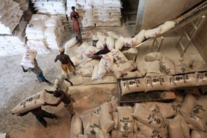 Usine de fabrication de farine de Tiger Branded Consumer Goods (ex-Dangote Flour Mills) au Nigeria. © Akintunde Akinleye/Reuters