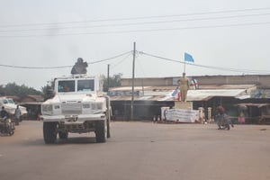 Des soldats de la Minusca au PK5, à Bangui. © Anthony Fouchard/ AP/SIPA