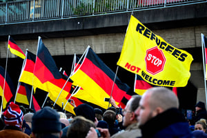 Manifestation des populistes de Pegida, à Cologne, le 9 janvier. © SASCHA SCHUERMANN/GETTY IMAGES