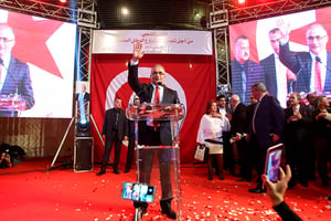 Le 10 janvier, lors de son meeting au Palais des congrès de Tunis. © ZOUBEIR SOUISSI/REUTERS