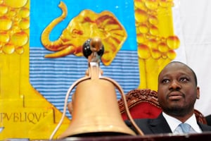 Guillaume Soro au perchoir de l’Assemblée nationale ivoirienne. © SIA KAMBOU/AFP