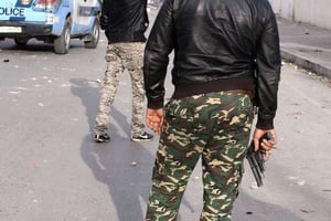 Policiers tunisiens, Ennour à côté de la ville de Kasserine, Tunisie, le 20 janvier 2016 © Moncef Tajouri/AP/SIPA