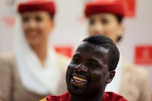 Emmanuel Eboué, en août 2013. © Alastair Grant/AP/SIPA