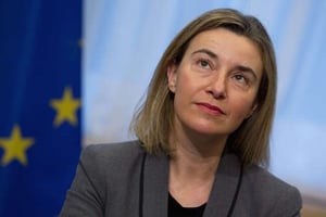 Le chef de la diplomatie européenne, Federica Mogherini, au siège de l’Union européenne à Bruxelles, le 15 février 2016. © Virginia Mayo/AP/SIPA