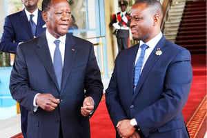 Alassane Ouattara et Guillaume Soro au palais présidentiel, en octobre 2014. © LUC GNAGO / REUTERS