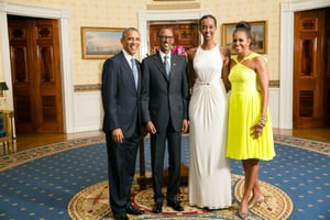 Paul Kagamé et sa fille Ange à la Maison blanche, avec le couple Obama, le 5 août 2014. © Département d’État Américain