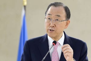 Le secrétaire général des Nations unies Ban Ki-moon, à Genève le 8 avril. © Martial Trezzini/AP/SIPA