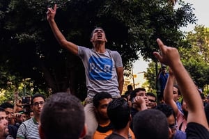 Des Égyptiens manifestent contre le président Sissi le 25 avril 2016. © Mostafa Darwish / AP / Sipa