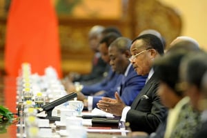 Denis Sassou Nguesso, le président congolais, à Beijing, le 12 juin 2014. © Wang Zhao/AP/SIPA