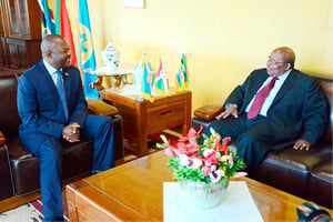 Le chef de l’État, Pierre Nkurunziza (à g.), et l’ancien président tanzanien Benjamin Mkapa, le 18 mars, à Bujumbura. © DR
