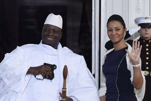 Yahya Jammeh et son épouse, Zineb,  à Washington, le 5 août 2014. © Susan Walsh / AP / SIPA