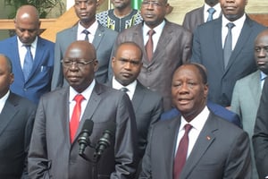 Photo de groupe à l’issue de la rencontre entre Salif Diallo et Alassane Ouattara, à Abidjan, le 31 mai 2016. © DR
