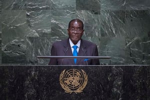 Robert Mugabe, le président zimbabwéen,  à l’Assemblée générale de l’ONU, le 28 septembre 2015. © Flickr/Onu