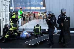 Exercice de sécurité au stade des Lumières, le 31 mai, à Lyon. © PASCAL FAYOLLE/SIPA