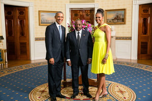 Le couple présidentiel américain et Joseph Kabila, le président de la RDC, le 5 août 2014 à la Maison Blanche. © Flickr/Département d’État