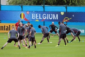 Une séance d’entrainement de l’équipe belge près de Bordeaux le 30 juin 2016. © Thibaud Moritz/AP/SIPA