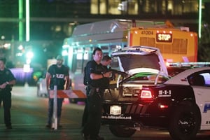 La police bloque les rues du centre-ville de Dallas, le 8 juillet 2016. © Mark Mulligan/AP/SIPA