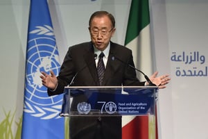 Ban Ki-moon, le secrétaire général de l’ONU, Milan, 16 octobre 2015. © Flavio Lo Scalzo/AGF/SIPA