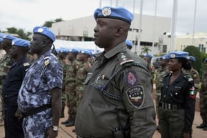 Des soldats de la Minusma, le 1er juillet 2013 à Bamako. © Harouna Traore/AP/SIPA