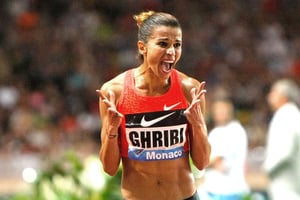 Tunisia’s Habiba Ghribi reacts as she wins the women’s 3000m steeplechase  race  at the Herculis International Athletics Meeting, at the Louis II Stadium in Monaco, Friday, July 17, 2015. (AP Photo/Claude Paris)/MCO133/283417187983/1507172326 © Claude Paris/AP/SIPA