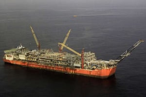 Plate-forme de stockage offshore de la compagnie Shell au large du Nigeria, au sud-est du pays, le 26 décembre 2011. © Sunday Alamba/AP/SIPA