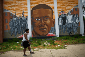 Freddie Gray représenté sur une fresque murale dans un quartier de Baltimore, dans l’est des États-Unis, le 22 juin 2016. © AFP