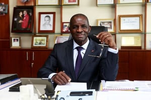 Jean Kacou Diagou, à Abidjan, le 6 mars 2015. © Ananias LEKI- DAGO pour J.A.