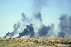 La ville de Fallouja le 12 juin 2016, après un raid aérien mené par la coalition anti-Daesh dirigée par les États-Unis. © Osama Sami/AP/Sipa