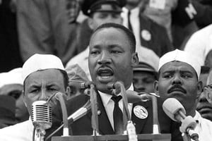 Martin Luther King prononçant son célèbre discours « I have a dream », le 28 août 1963, à Washington. © AP/SIPA
