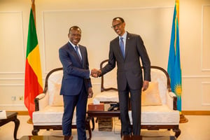 Patrice Talon et Paul Kagame, le 29 août à Kigali. © PresidenceRwanda